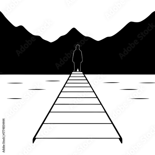 Silhouette on a long pier