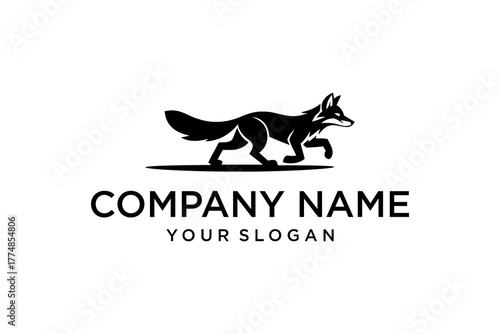 Modern Black Fox Silhouette Logo Design Walking Vector Graphic for Business Branding