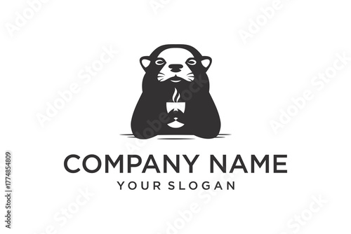 Stylized Otter Holding Coffee Cup Logo Design
