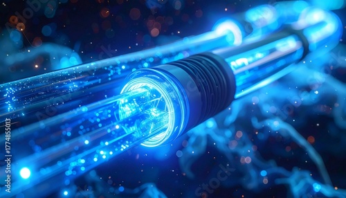 Fiber optic cables transmitting data with light pulses