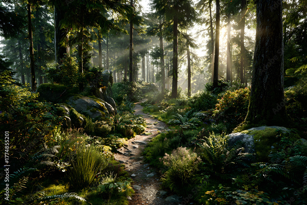 Obraz premium Landscape forest sunlight outdoors.