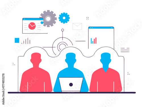 Futuristic holographic team silhouettes, AI-powered collaboration concept