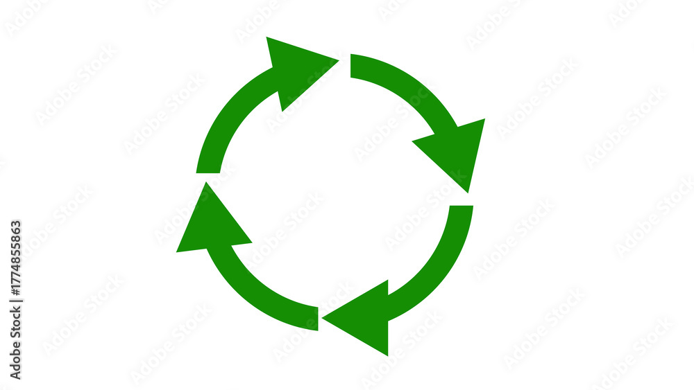 Obraz premium A circular chain of four green arrows indicates a continuous process on black background.
