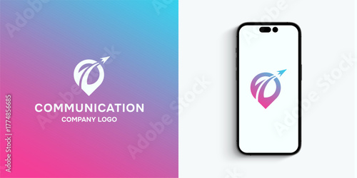 Dynamic Communication Company Logo with Gradient Speeding Location Pin