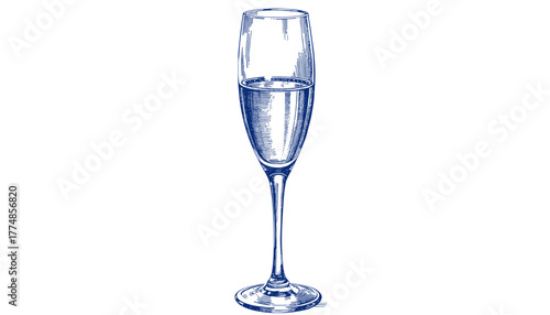 Vintage sketch of a champagne glass in blue ink  