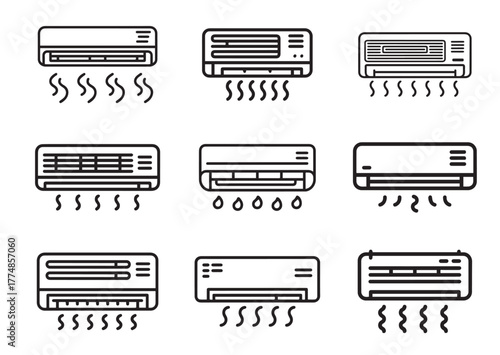 Air conditioner Line art Vector Set