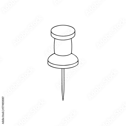 A simple and clean line art illustration of a single pushpin or thumbtack pointing downwards