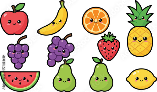 A collection set of fresh healthy fruit and berries with some vegetable illustration design