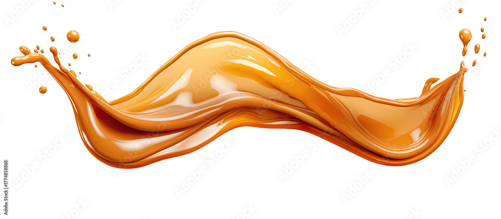 Fototapeta premium Caramel Liquid Splash Wave isolated on transparent background