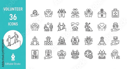 Modern Outline Icons for Charity and Fundraising Work Set