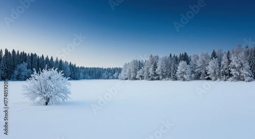 Wallpaper Mural A peaceful, frozen landscape covered in fresh white snow during the deep winter season, highlighting cold temperatures and seasonal changes ,serene ,trees ,drift Torontodigital.ca