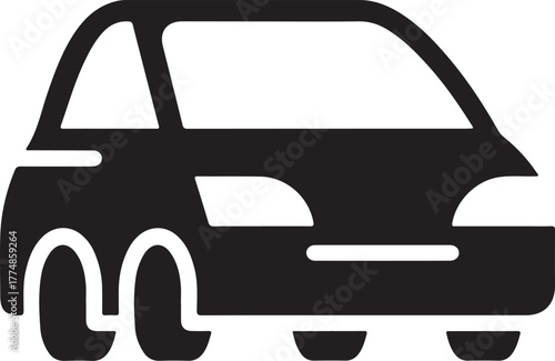 Minimalist black car icon with clean lines and a simple silhouette perfect for automotive or transport related designs