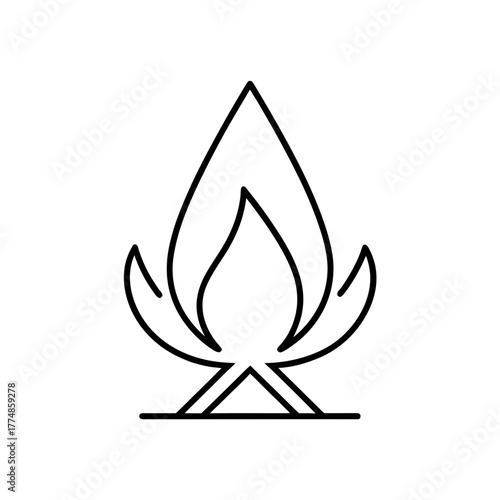Simple line art drawing of a campfire silhouette