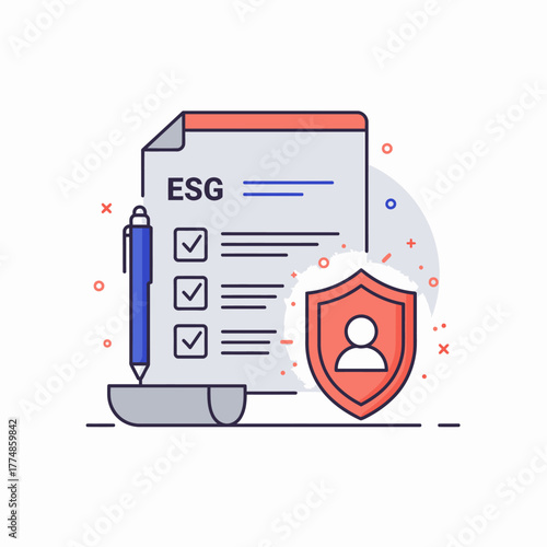 An illustrative representation of ESG principles, corporate governance, and social responsibility, emphasizing ethical investment strategies and data protection.
