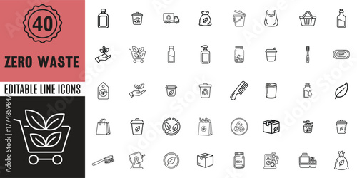 Environmental protection linear icon pack. Features recycle, clean energy, plastic-free, eco products, green earth, and sustainability concepts. Perfect for eco brand and awareness campaigns. Editable