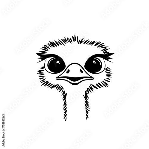 Ostrich. Ostrich simple black and white line art vector logo