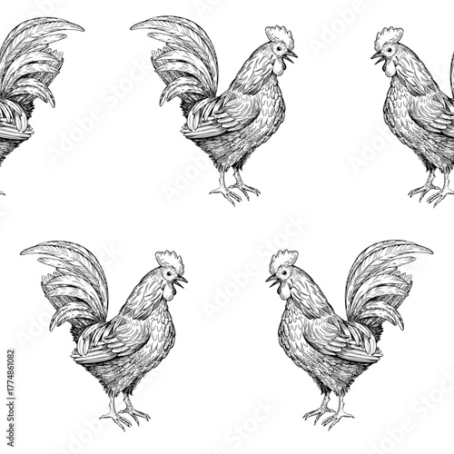 Tractor and haystack with the farm on a background. Vector ink styled handmade illustration. For packaging design, cards, cover, prints, product labels and fabric.