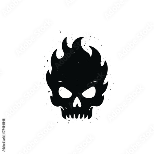 Flaming skull, Skull with flame icon logo flat vector design