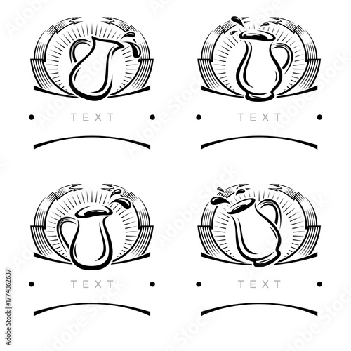 Jug label and icon set. Collection icons jugs. Vector