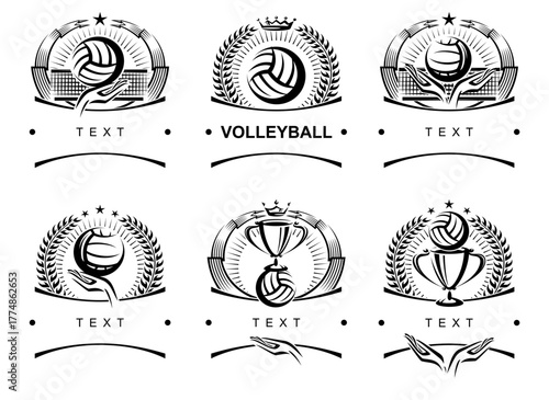 Volleyball labels and icon set. Collection icons volleyball. Vector
