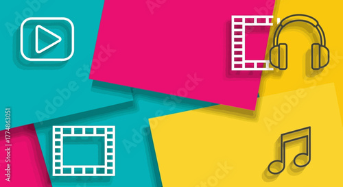 Collection of Icons Representing Media and Entertainment.