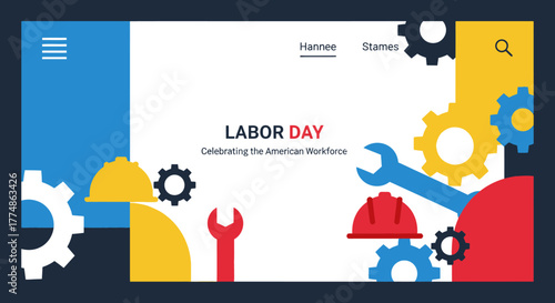Labor Day Celebration with Industrial Elements and Tools.