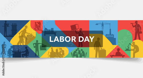 Labor Day Celebration with Diverse Workforce Silhouettes.