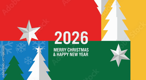 Modern Geometric Christmas and Happy New Year 2026 Banner.