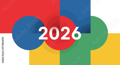The year 2026 on a background of colorful geometric shapes.