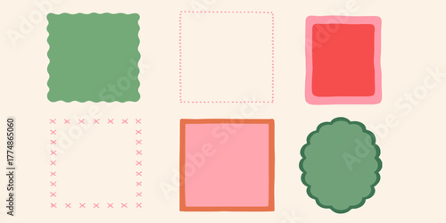 Vector label and sticker set template with vintage border design for scrapbook paper and old photo card art