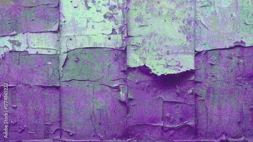 abstract grunge collage texture with ripped torn paper posters in purple and cyan duotone slide show