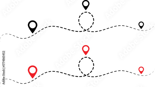 Dotted lines connecting location pins showing travel routes