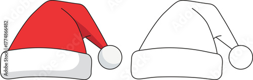Santa Claus hat vector illustration – red and white christmas cap