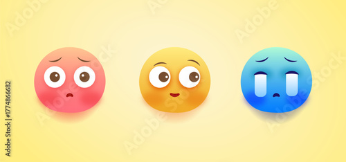 Illustration of Colorful Emoji Faces With Sad Expressions
