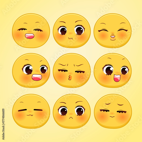 Collection of Cute Anime Style Emoji Faces