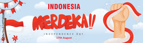 Cute Indonesia Independence Day Banner with Hand draw Element