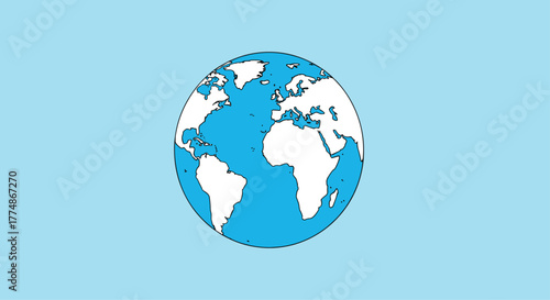 A clear and simple cartoon-style illustration of the Earth, showcasing the continents of North America, South America, Africa, and Europe.