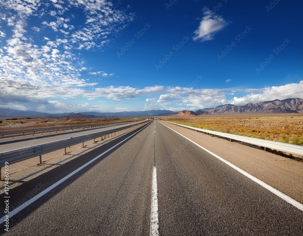 Naklejka premium empty highway stretches under a vibrant blue sky