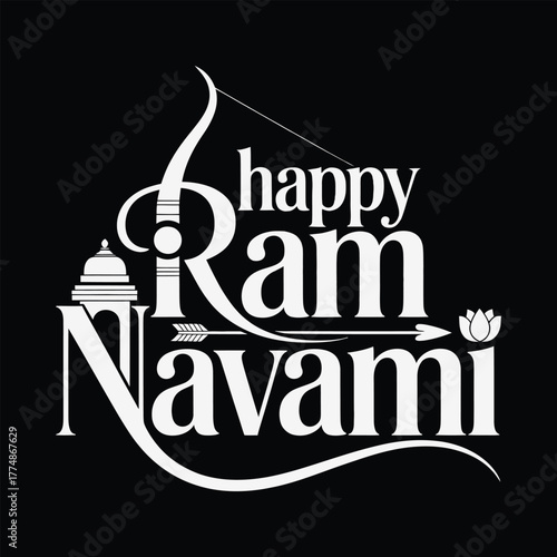 Happy Ram Navami Festival Greeting with Traditional Hindu Motifs .