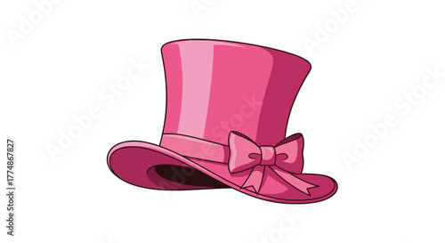 A vibrant pink top hat, adorned with a matching band and a playful bow, stands out as a charming and stylish accessory, perfect for celebrations or magical themes.