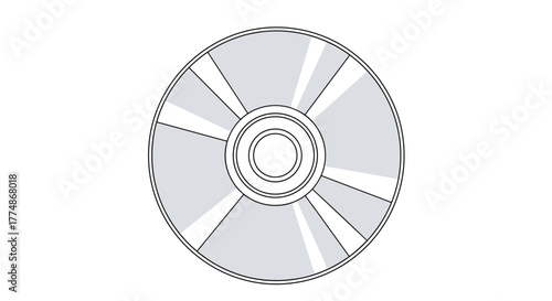 Clean vector illustration of a segmented optical data storage disc with radial patterns in light gray and white, symbolizing digital information and technology.