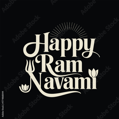 Happy Ram Navami silhouette vector illustration with Lord Ram and bow .