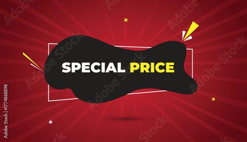 Special price banner template vector art web design label badge gray black yellow white bold text dark red light shine sun abstract shapes business background concept modern creative sale style