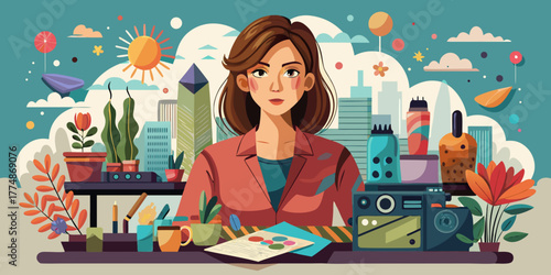 Neo-Traditional hobby vibes: ink and watercolor fusion in a cozy desk scene