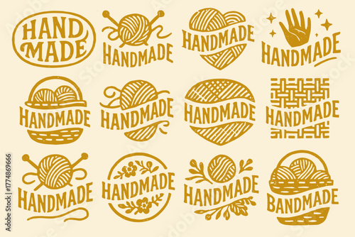 Handmade craft logos with yarn and needle designs for diy projects