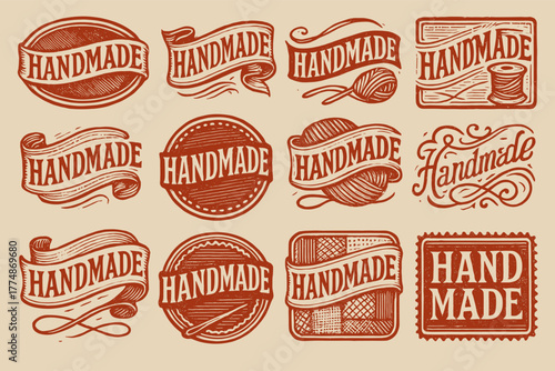 Vintage handmade labels collection in retro style with decorative typography
