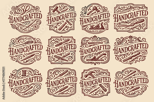 Vintage handcrafted logos with intricate swirls and ornate designs