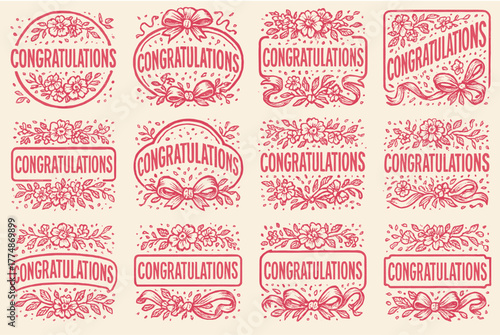 Vintage floral congratulations designs with elegant ribbon and ornamental details