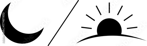 Simple silhouette of a crescent moon and a flashing light