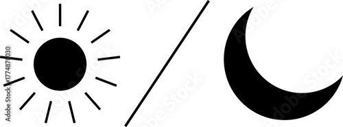 Simple illustration of sun and crescent moon symbols